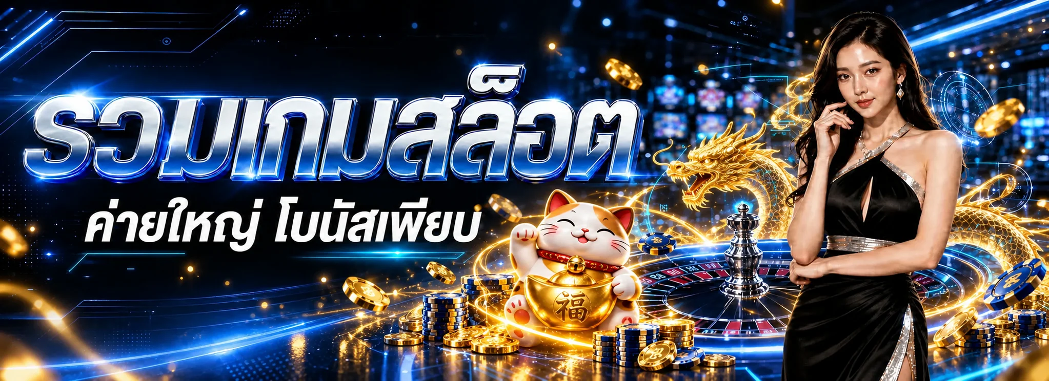 แบนเนอร์รวมเกม MADAM168 พร้อมตัวละครเกมโทนน้ำเงินทอง